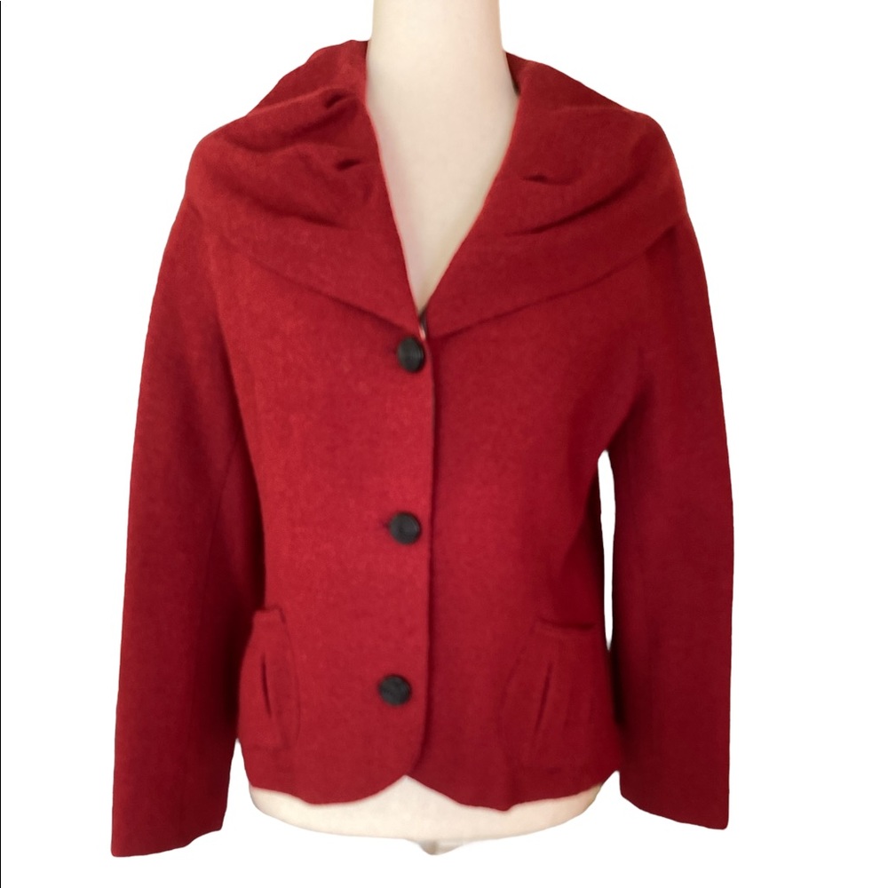 Beyond Threads Alpaca Red Rounded Pleated Jacket Blazer - M - Picture 11 of 11